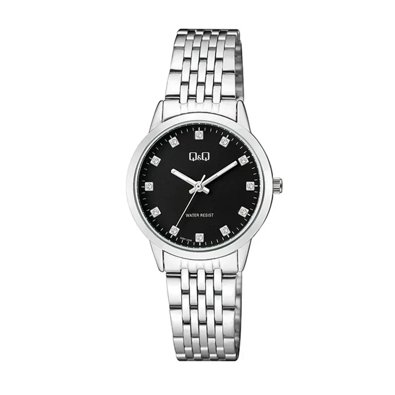 Q&Q Japan Quartz Black Dial Silver-tone Ladies Watch- QZ81J202Y